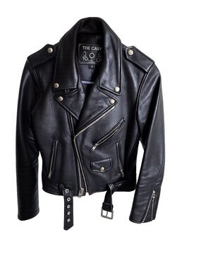 The Cast Bowery Black Leather Biker Jacket Genuine Leather Size S